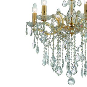 Lustre ID-FLORIAN SP6 GOLD E14 verre cristal taillé classique gouttes transparentes à l'intérieur IP20