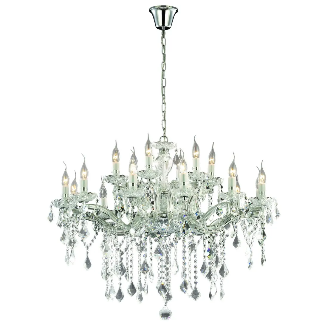 Lampadario ID-FLORIAN SP18 CROMO E14 LED classico vetro molato gocce cristallo trasparenti multiluce interno