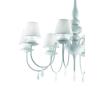 Lampadario ID-BLANCHE SP8 E14  gocce vetro moderno metallo bianco nero tessuto lampada parete interno IP20