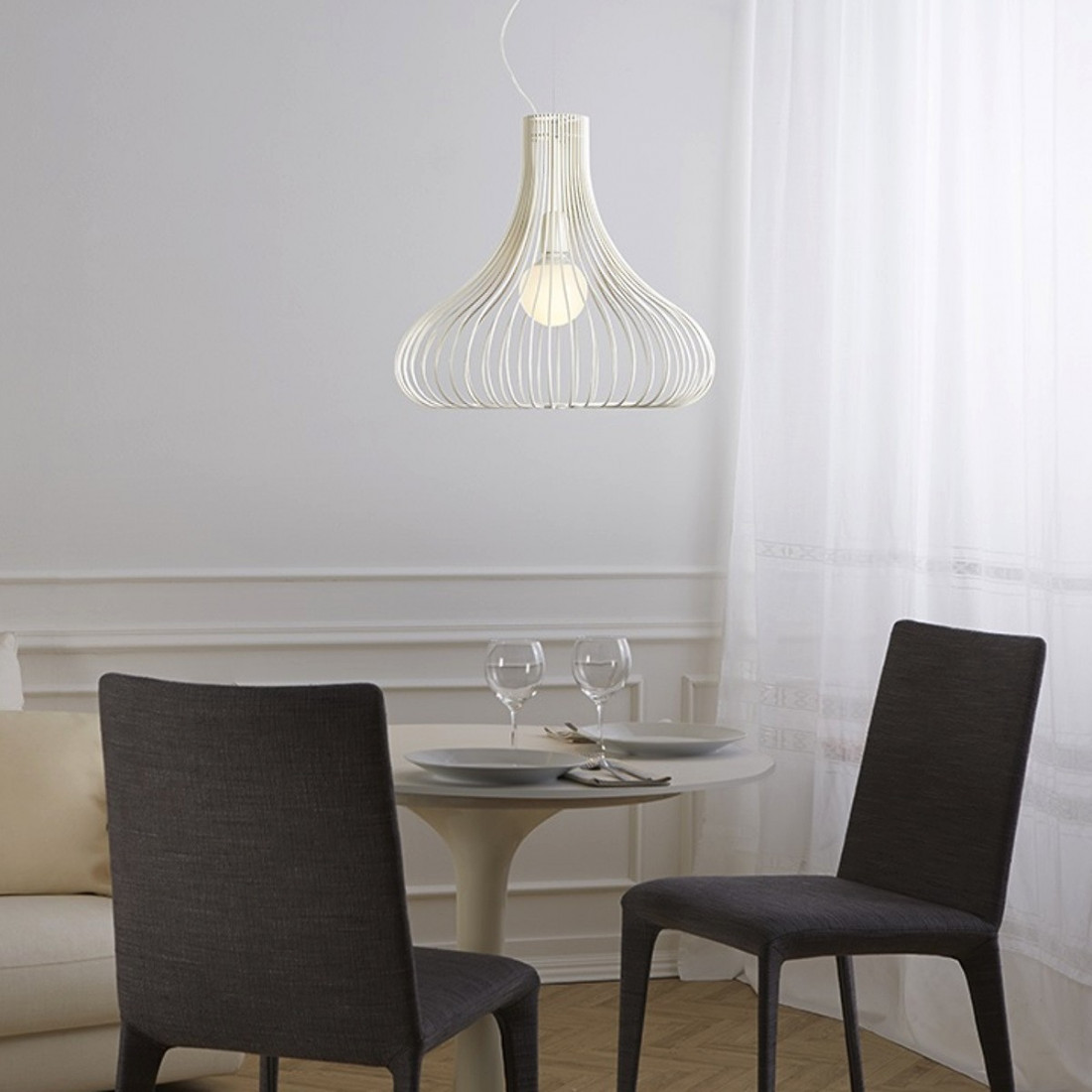 Lampadario GB-TITTI 170 21 acciaio verniciato avorio sospensione gabbia interno E27