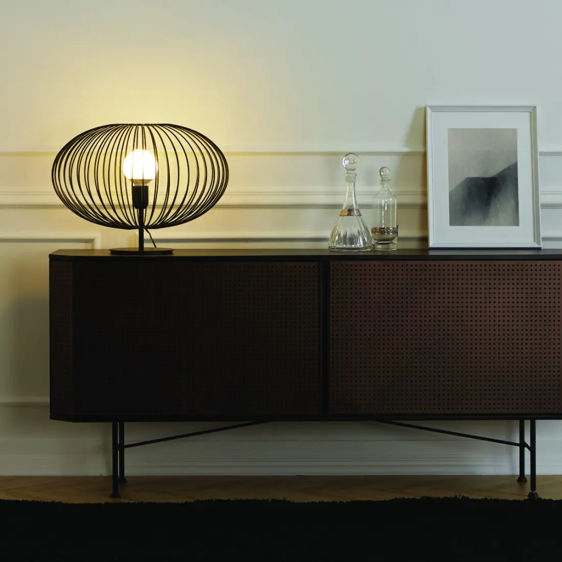 Abat-jour GB-TITTI 170 34 48cm acciaio ovale verniciato avorio lampada tavolo gabbia interno E27