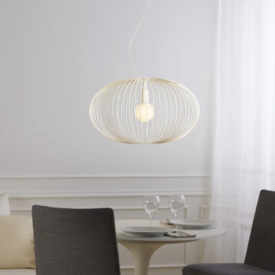 Lampadario GB-TITTI 170 23 acciaio verniciato avorio sospensione gabbia interno E27