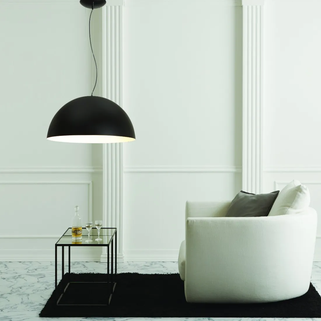 Sospensione GB-RUGIADA 122 24 40cm E27 cupola acciaio corten cemento nero bianco lampadario interno