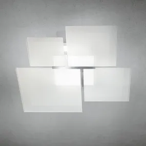 Plafoniera LM-QUADRIFOGLIO 8050 PL30 61X61CM E27 LED moderno vetro bianco satinato lampada soffitto quadrata interni