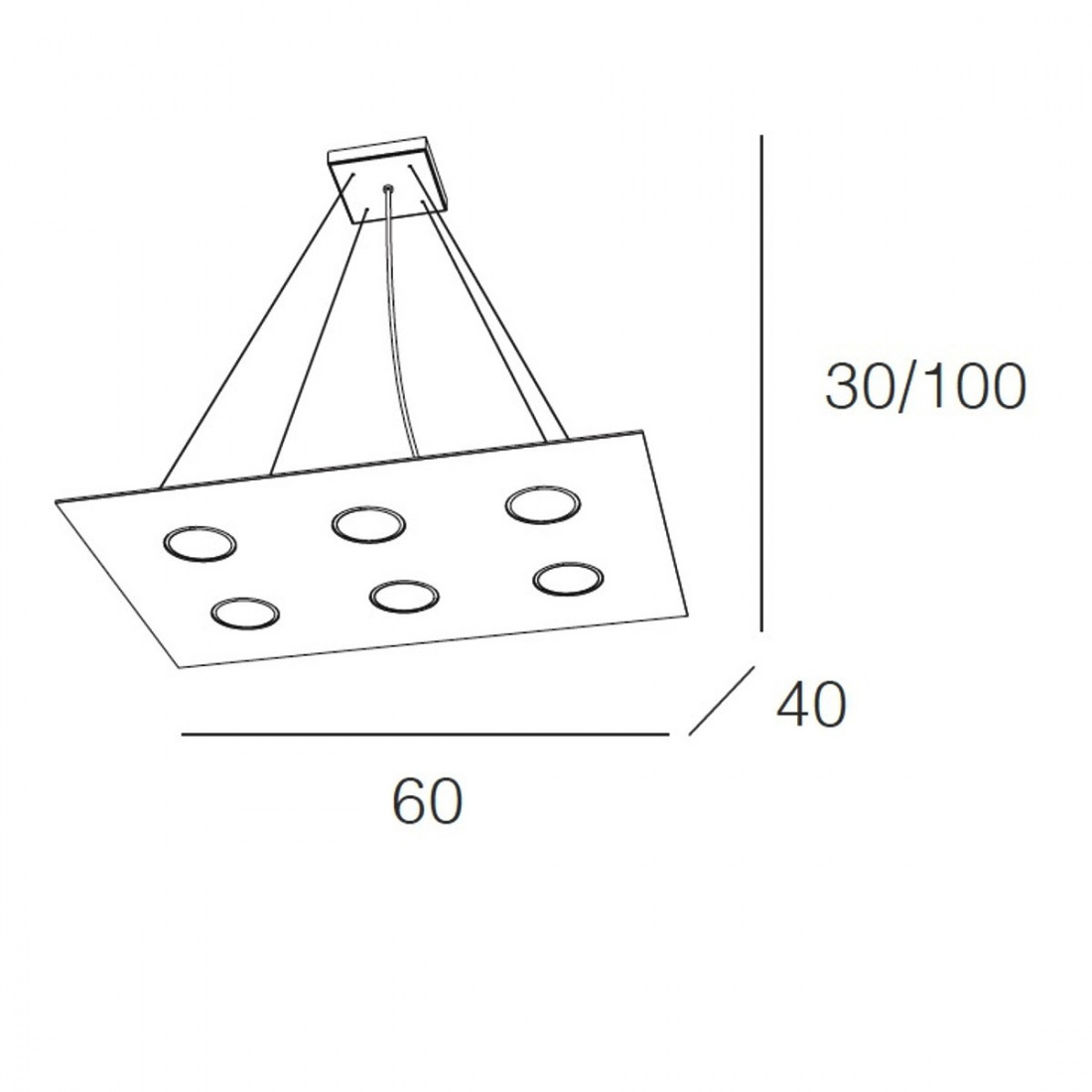 Lustre TP-AREA 1127 S6 R 54W Gx53 Led 60x40 monoémission en métal blanc suspension rectangulaire moderne