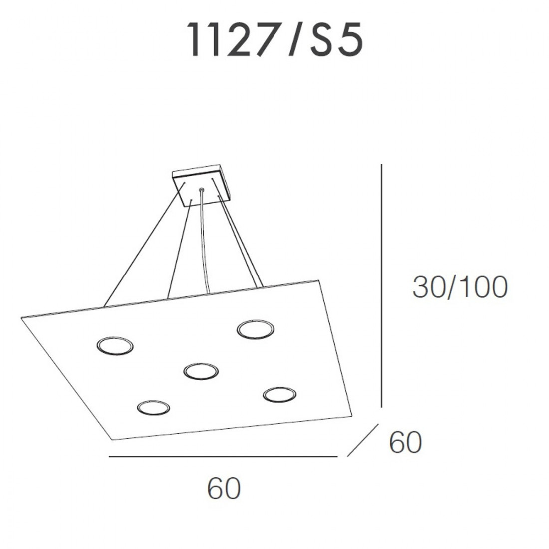 Lustre TP-AREA 1127 S5 + 2 63W Gx53 Led 60x60 suspension carrée moderne en métal blanc bi-émission