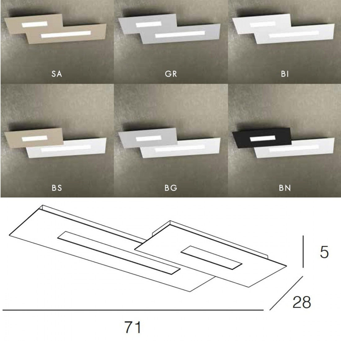 Plafoniera TP-WALLY 1138 M2 2G11 Led metallo rettangolare lampada soffitto interno