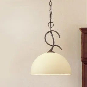 Sospensione LM-4240 1S E27 LED vetro cupola crema satinato metallo marrone lampadario classico interni