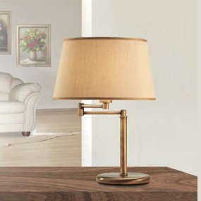 Abat-jour LM-6990 1 LTG E27 LED orientabile classica metallo ottone brunito paralume tessuto lampada tavolo interni