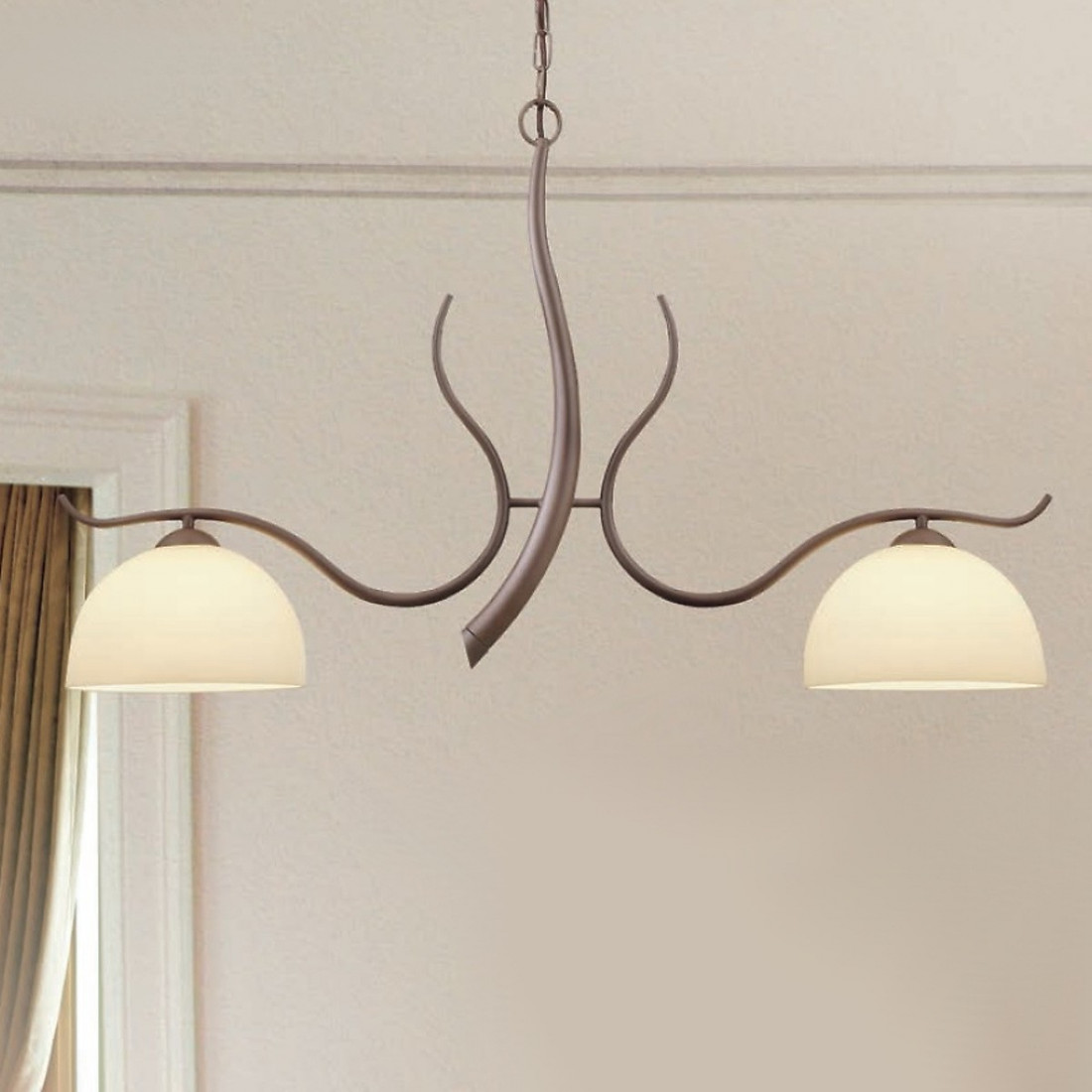 Bilanciere LM-4240 2B E27 LED vetro cupola crema satinato metallo marrone lampadario classico interni
