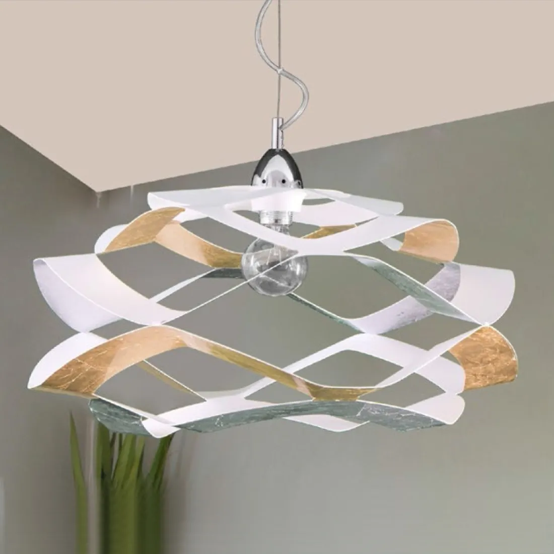 Sospensione PD-FLY 1067 E27 alluminio tondo bianco argento oro lampadario moderno interno