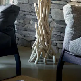 Lampadaire ID-DRIFTWOOD PT1 E27 Led bois naturel toile tissu lampe classique rustique au sol abat-jour cylindre interne