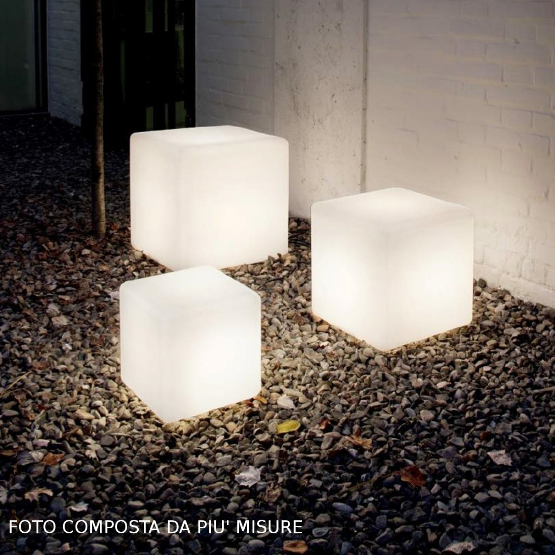 Lampada terra ID-LUNA E27 Led cubo esterno plastica bianca lume giardino IP44