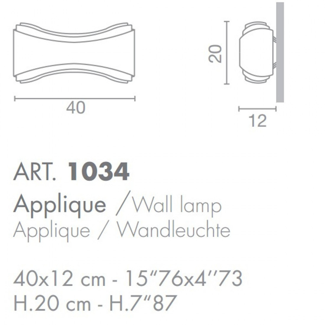 Applique SN-IONICA 40cm R7s vetro metallo moderno biemissione lampada parete interno IP20