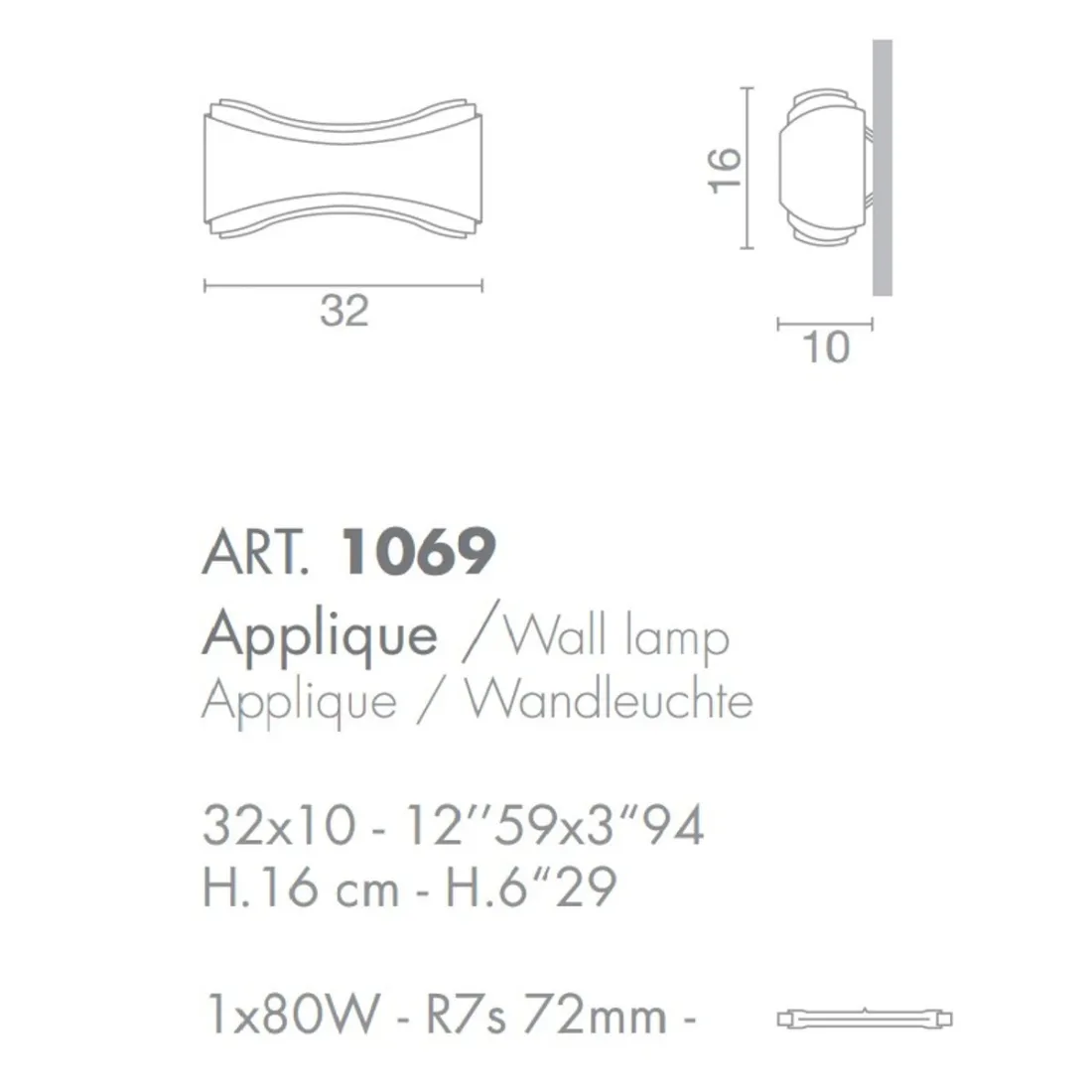 Applique murale SN-IONICA 32cm R7s applique murale moderne en verre métallique double émission IP20