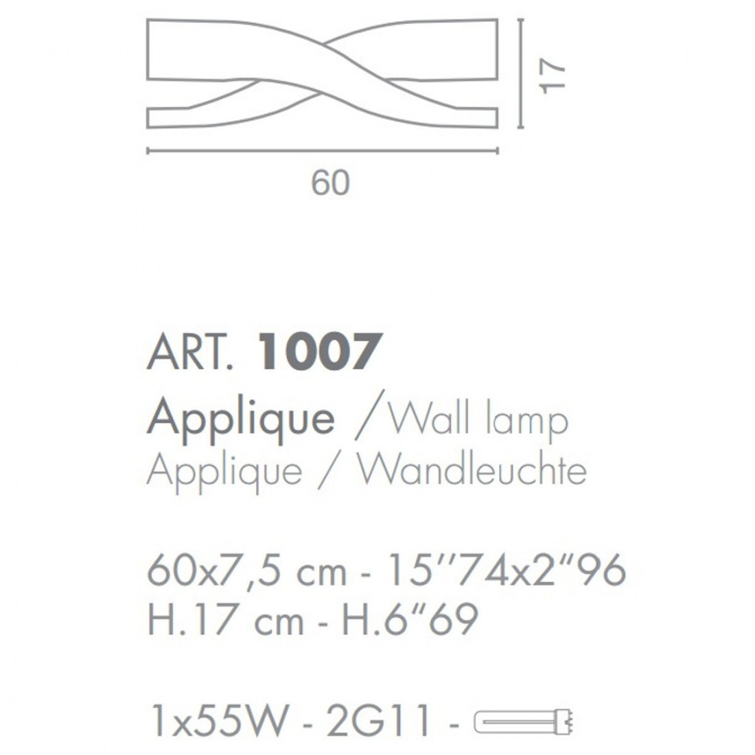 Applique SN-FIFI 2G11 60cm metallo bianco foglia oro argento moderno lampada parete interno IP20