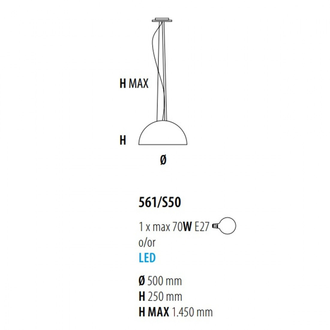Lampadario FB-DUNE 561 S E27 LED 50cm cupola moderna lampadario metallo interno E27
