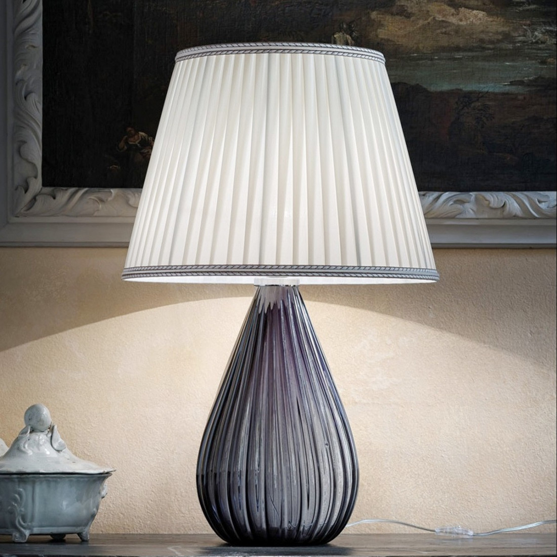 Abat-jour SY-SCRIGNO 1396 TOP H58 completo vetro murano veneziano colorato paralume tessuto lampada tavolo classica