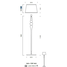 Lampadaire SY-SCRIGNO 1423 COMPLETE TOP H173 lampadaire classique en verre de murano coloré abat-jour tissu intérieur