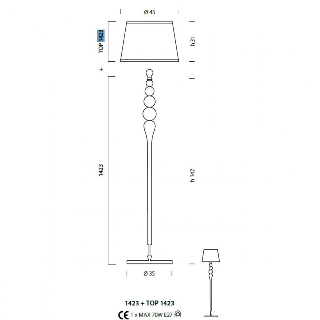 Lampadaire SY-1423 TOP COMPLETE H173 lampadaire classique en verre de Murano avec abat-jour en tissu intérieur