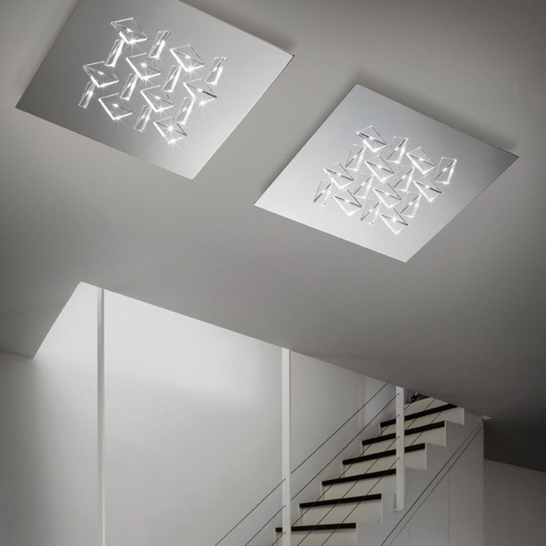 Plafoniera FB-CRISTALLI 2052 PL50 35W LED 3000LM metallo metacrilato triangolo satinato lampada soffitto quadrata moderna