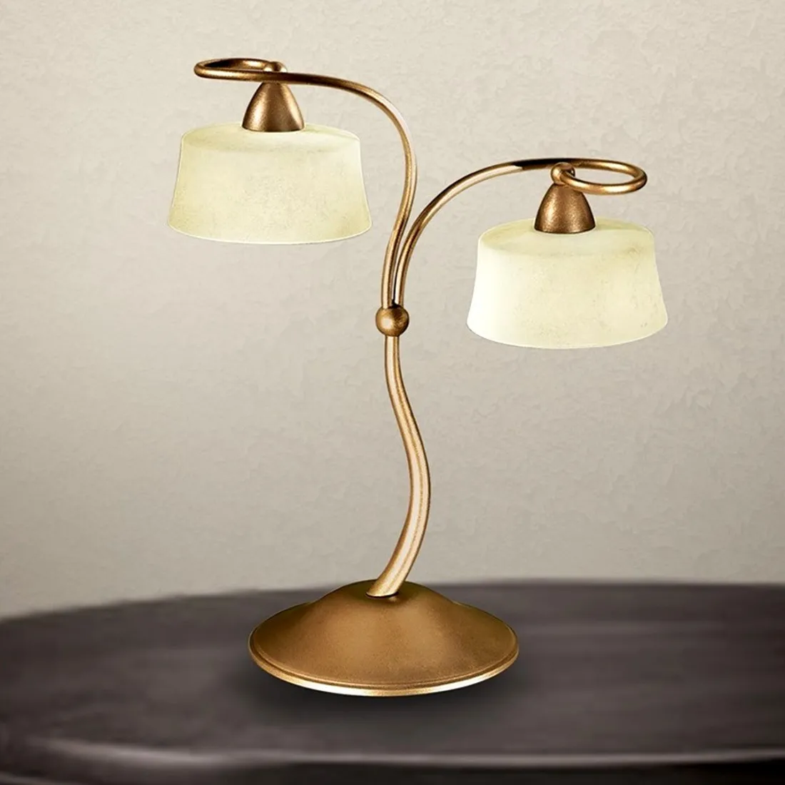 Abat-jour LM-4220 2LT E14 LED 45CM metallo bronzo dorato vetro antico lampada tavolo classico interno