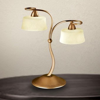 Lampenschirm LAM 4220 2LT E14 LED 45CM goldene Bronze Metall antikes Glas Tischlampe klassisches Interieur