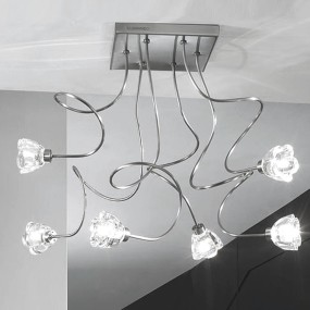 Plafoniera Illuminando GINEVRA CLARA 6 G9 LED lampada soffitto vetri fiore trasparente bracci modellabili