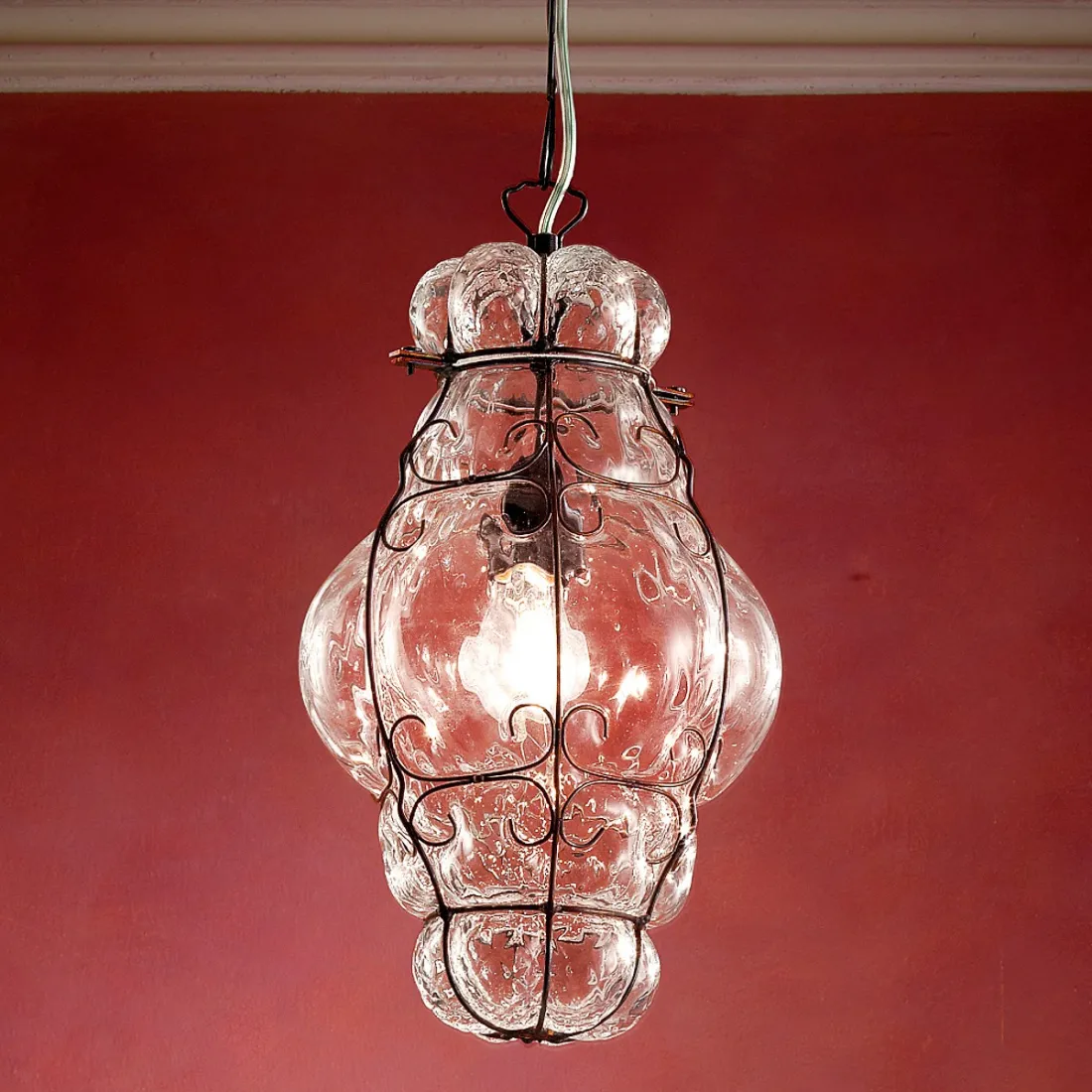 Sospensione SY-TIEPOLO 1435 E27 LED INOX acciaio classico vetro soffiato lampadario murano interno