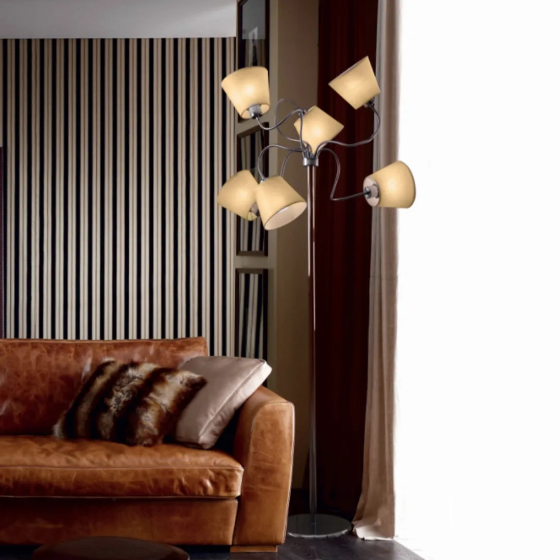 Lampadaire IL-SOFT TE 6 E27 LED abat-jour parchemin lampadaire en métal moderne flexible intérieur réglable