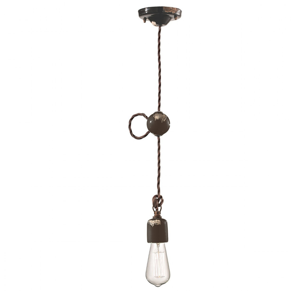 Lampadario FE-VINTAGE RETRO' C660 E27 LED ceramica artigianale sospensione treccia rustica interno