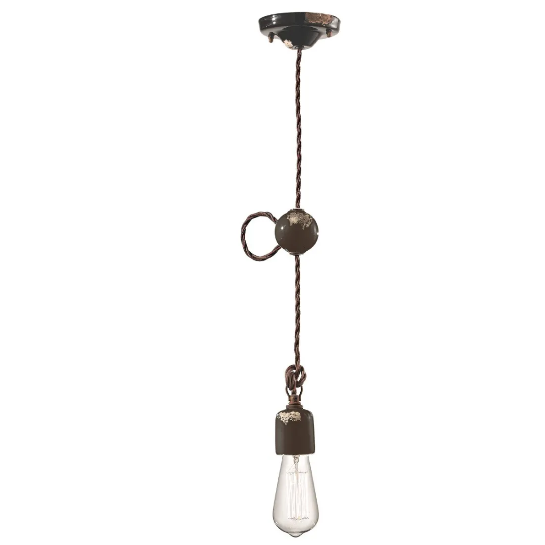 Lampadario FE-VINTAGE RETRO' C660 E27 LED ceramica artigianale sospensione treccia rustica interno