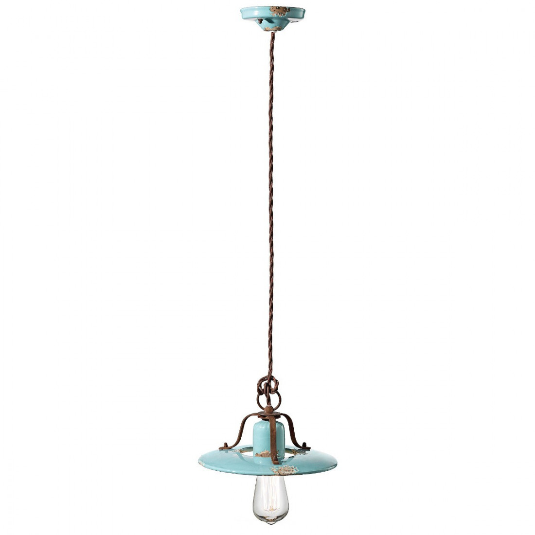 Lampadario FE-COUNTRY RETRO C1441 25CM E27 LED ceramica artigianale treccia sospensione classica rustica interno