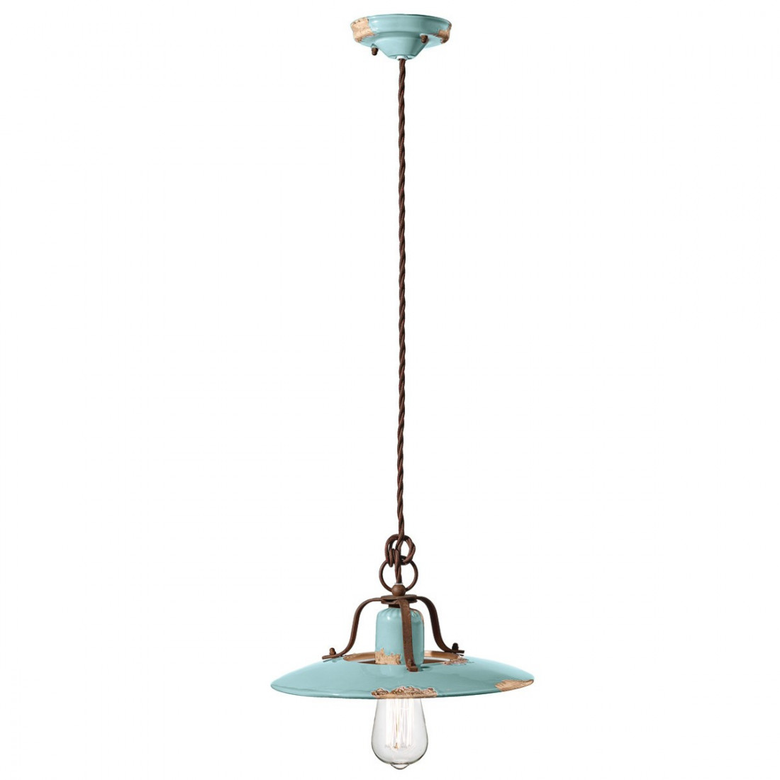 Lampadario FE-COUNTRY RETRO C1442 30CM E27 LED ceramica artigianale treccia sospensione classica rustica interno