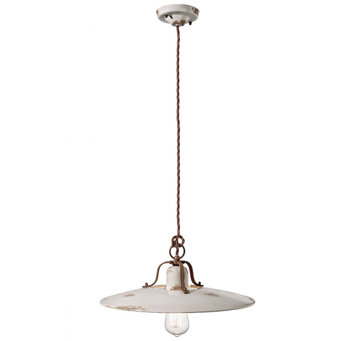 Lampadario FE-COUNTRY RETRO C1443 40CM E27 LED  ceramica artigianale treccia sospensione classica rustica interno