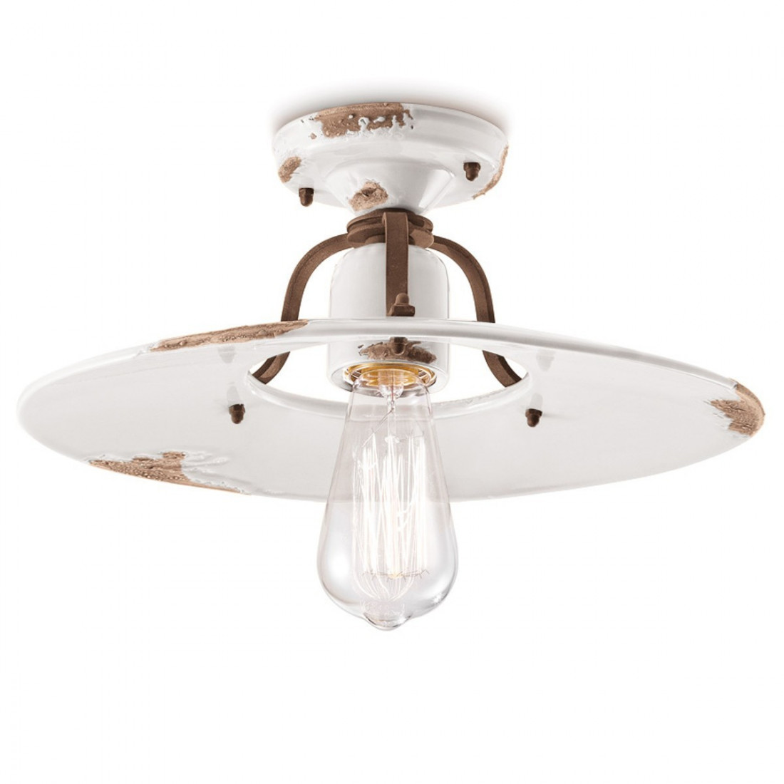 Plafoniera FE-COUNTRY RETRO C1445 40CM E27 LED ceramica artigianale lampada soffitto classica rustica interno