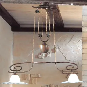 Saliscendi FA-COUNTRY LINE E27 LED 2 luci classico metallo vetro sospensione interno
