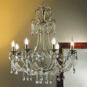 Lampadario FM-IRIDE 3980 6F E14 LED 6 luci classico ferro battuto sospensione multiluce cristallo interno