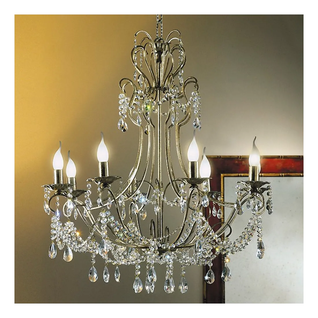 Lampadario FM-IRIDE 3980 6F E14 LED 6 luci classico ferro battuto sospensione multiluce cristallo interno