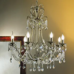 Lampadario FM-IRIDE 3980 8F E14 LED 8 luci classico ferro battuto multiluce cristallo trasparente swarovsky interno