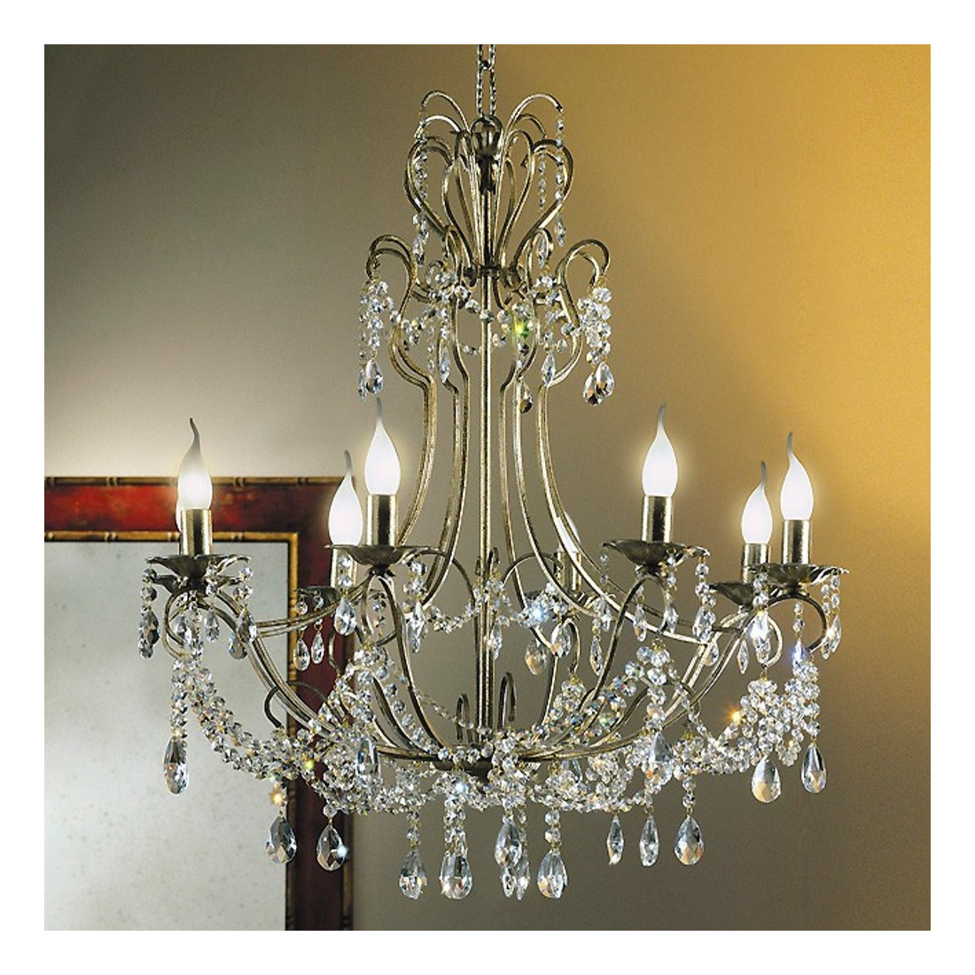 Lustre FM-IRIDE 3980 8F E14 LED 8 lumières classique en fer forgé multiluce cristal swarovsky transparent à l'intérieur