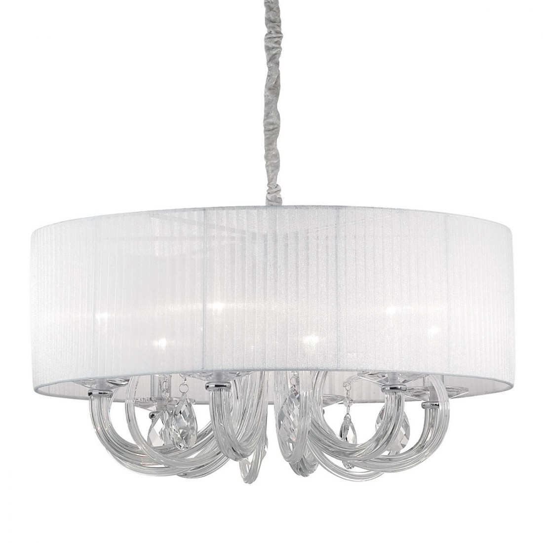 Lustre ID-SWAN SP6 E14 verre soufflé, cristal blanc transparent, abat-jour, tissu organza interne IP20