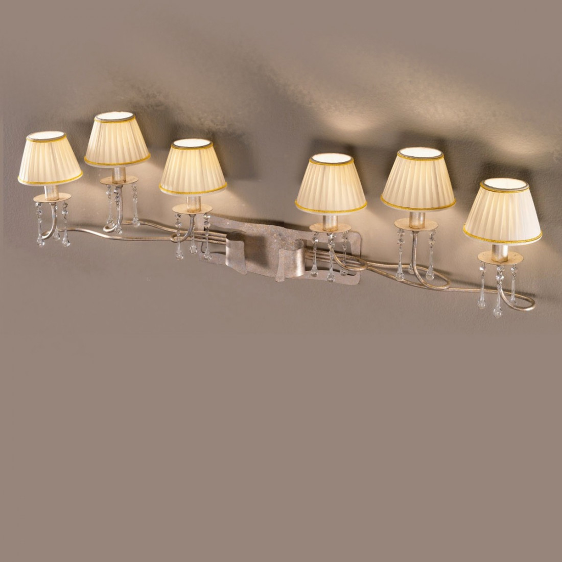 Applique FA-ATHENE AH34 E14 LED 6 luci metallo paralumi stoffa lampada parete classica elegante interno
