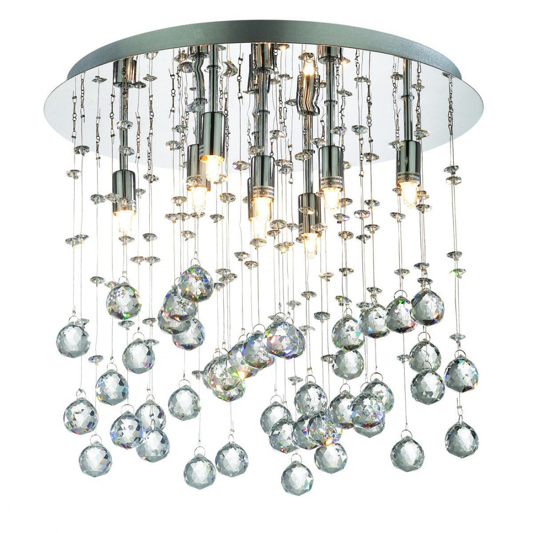 Plafoniera ID-MOONLIGHT PL8 luci G9 moderna metallo cromo sfere cristallo trasparente lampada soffitto interno IP20