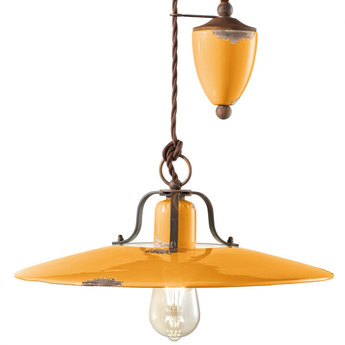 Saliscendi FE-COUNTRY C1446 E27 LED 40CM ceramica invecchiata retrò vintage lampadario classico rustico interno