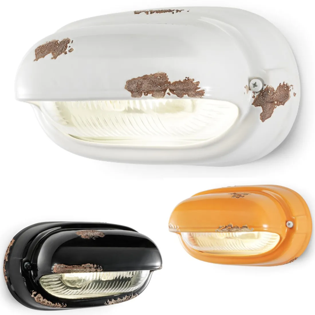 Applique FE-VINTAGE C291 E27 LED IP20 ceramica rustica artigianale classica lampada parete ovale gabbietta tettino interno