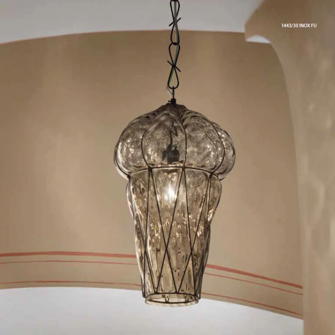 Suspension SY-TIEPOLO 1443 E27 LED INOX classique en acier soufflé lustre en verre de Murano à l'intérieur