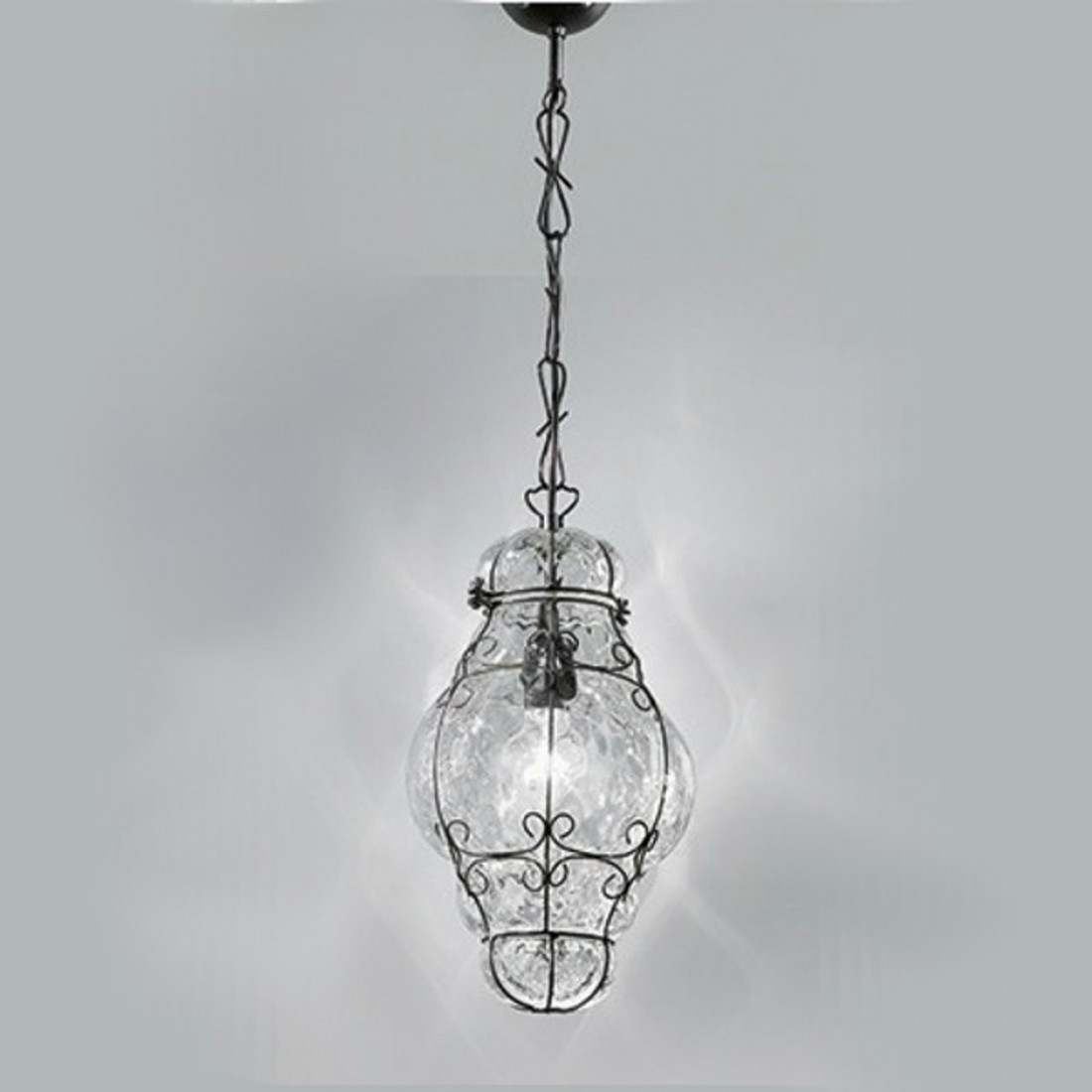 Suspension SY-TIEPOLO 1435 E27 LED INOX classique en acier soufflé lustre en verre de Murano à l'intérieur