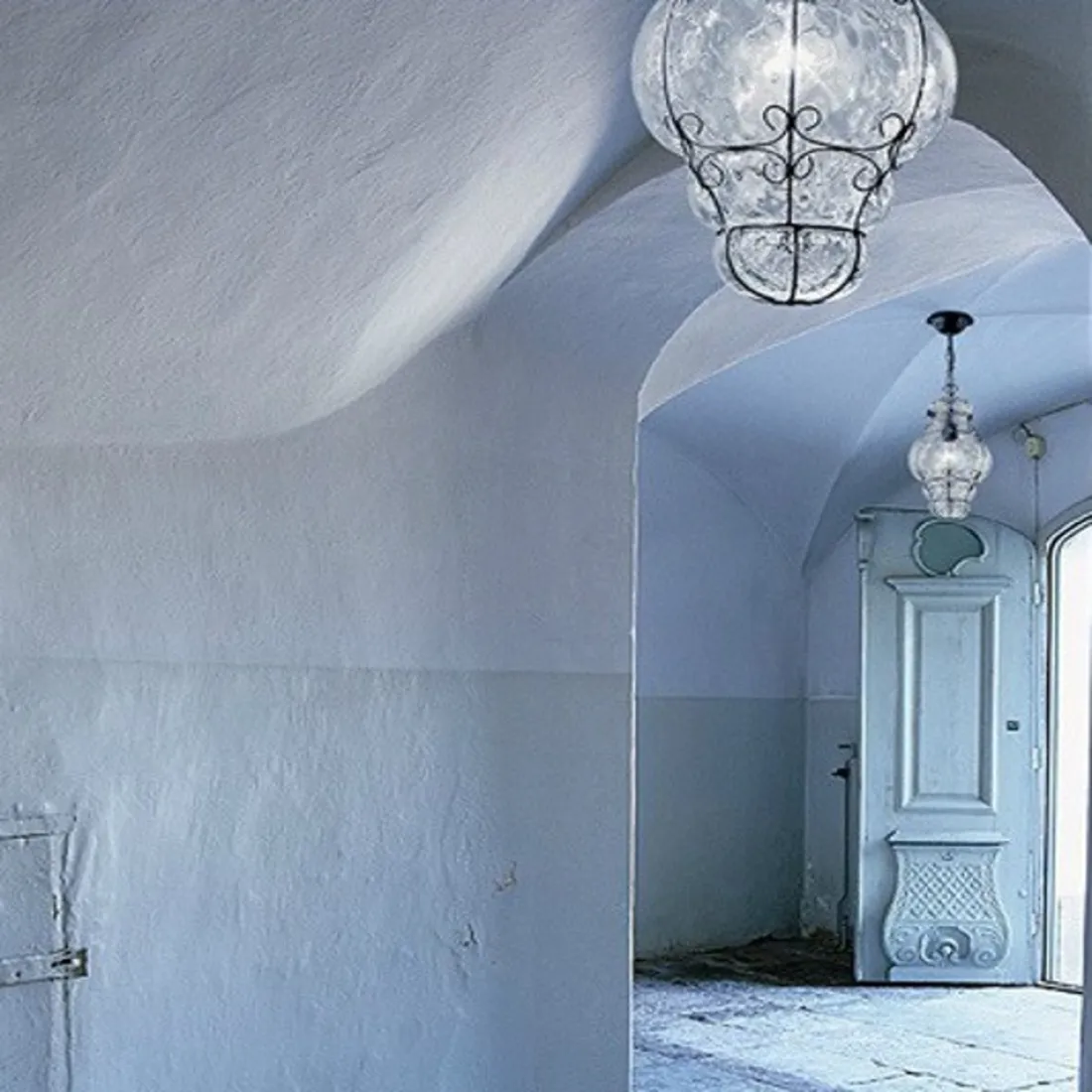 Sospensione SY-TIEPOLO 1435 E27 LED INOX acciaio classico vetro soffiato lampadario murano interno