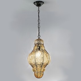 Suspension SY-TIEPOLO 1435 E27 LED INOX classique en acier soufflé lustre en verre de Murano à l'intérieur